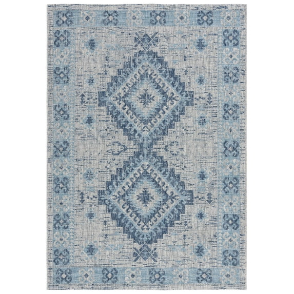 SAFAVIEH Courtyard Davin Aztec Indoor/Outdoor Area Rug, 8' x 11', Light Grey/Blue