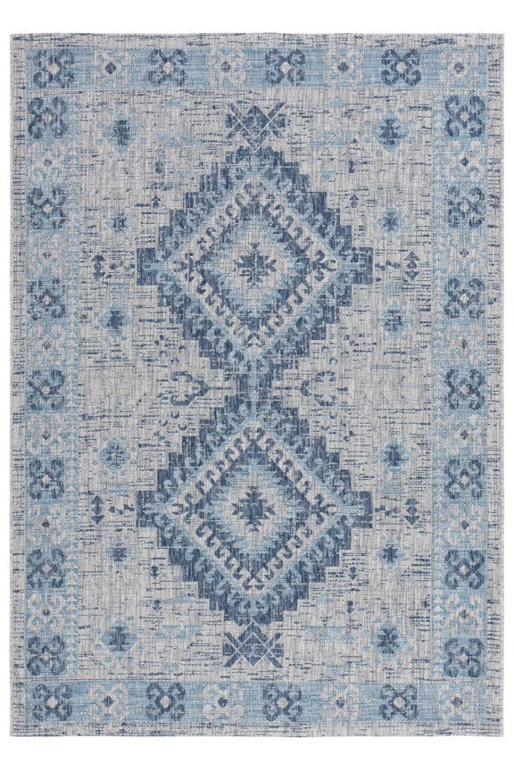 Courtyard Davin Aztec Indoor/Outdoor Area Rug, 9' x 12', Light Grey/Blue