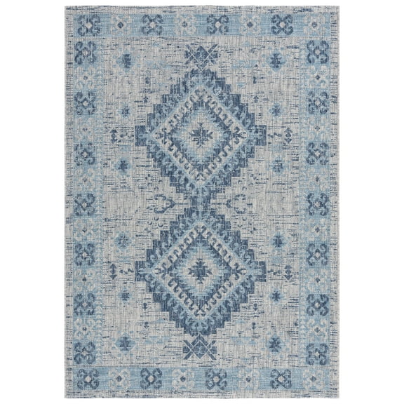 SAFAVIEH Courtyard Davin Aztec Indoor/Outdoor Area Rug, 9' x 12', Light Grey/Blue