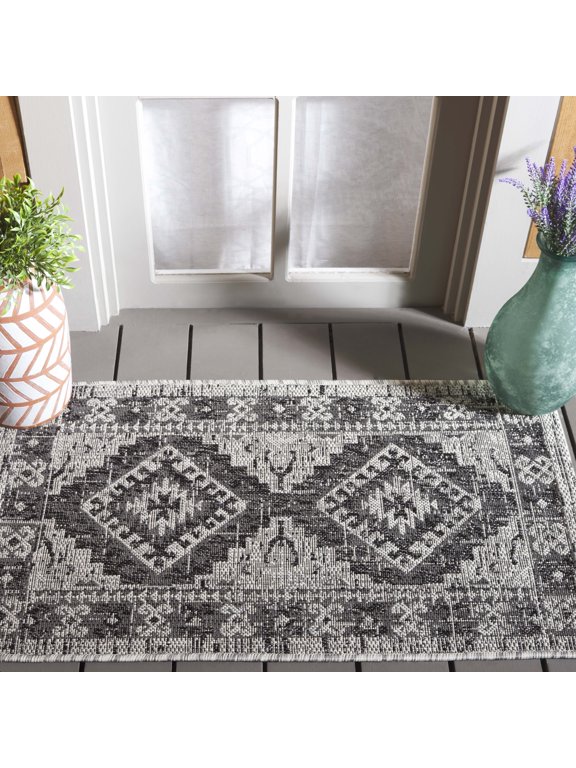 Courtyard Davin Geometric Indoor/Outdoor Area Rug, Light Grey/Charcoal, 2' x 3'7"