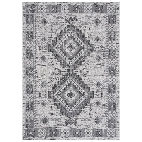 SAFAVIEH Courtyard Davin Geometric Indoor/Outdoor Area Rug, Light Grey/Charcoal, 9' x 12'