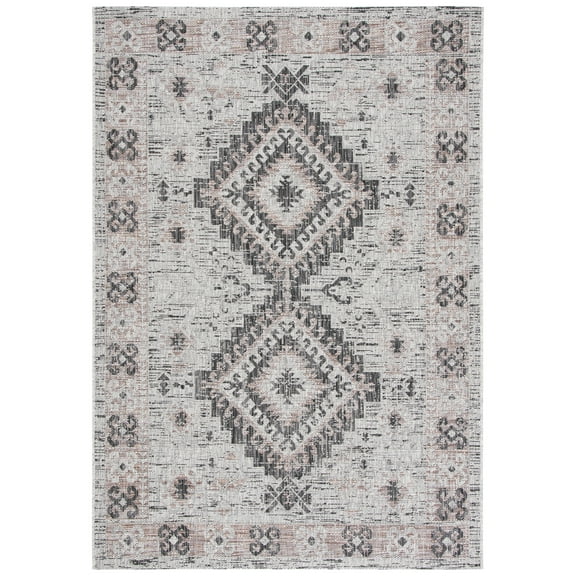 SAFAVIEH Courtyard Davin Geometric Indoor/Outdoor Area Rug, Light Grey/Light Beige, 9' x 12'