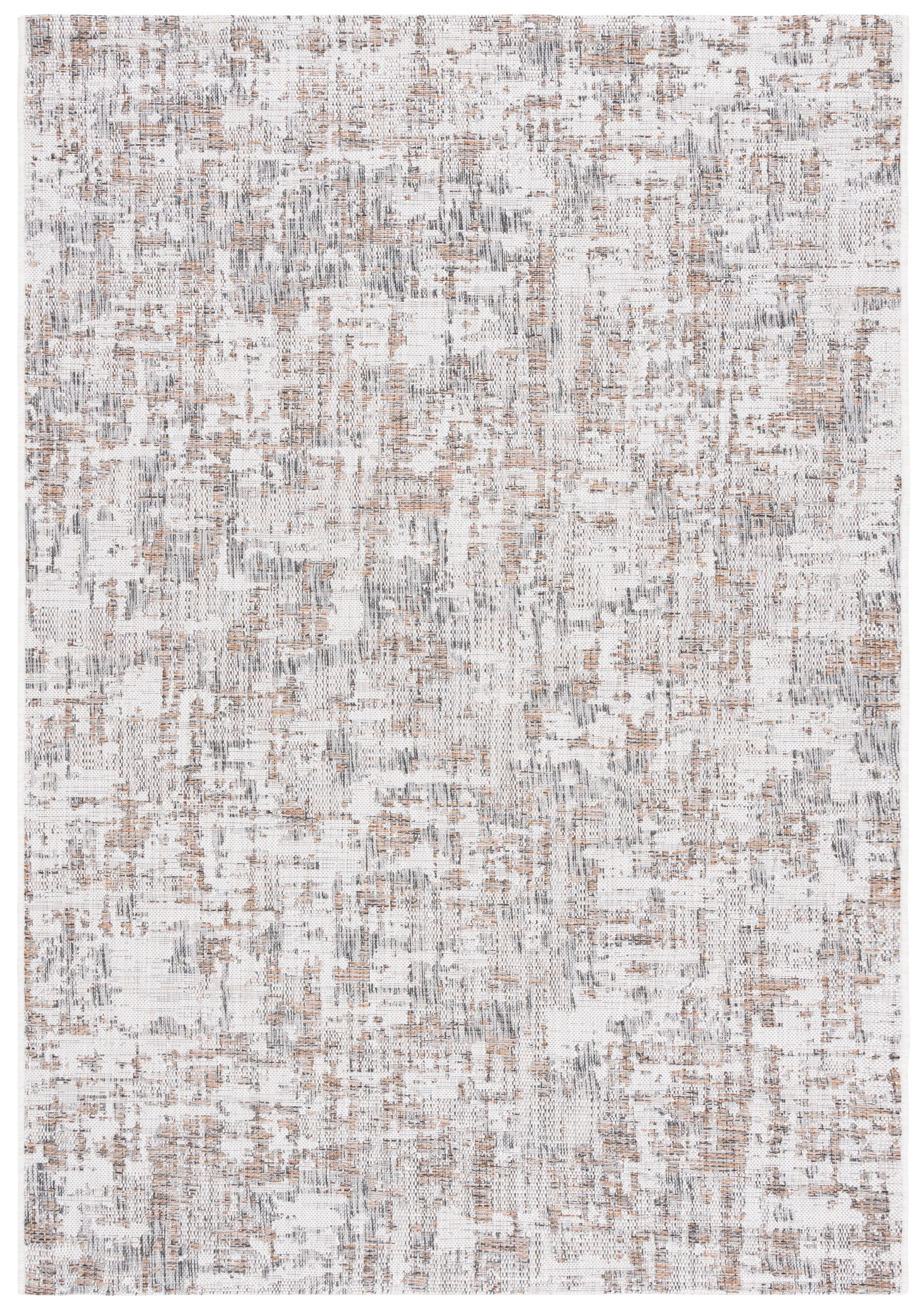SAFAVIEH Courtyard Deitra Abstract Indoor/Outdoor Area Rug, Ivory/Dark Grey Brown, 4' x 5'7"