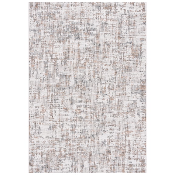 SAFAVIEH Courtyard Deitra Abstract Indoor/Outdoor Area Rug, Ivory/Dark Grey Brown, 4' x 5'7"