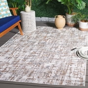 SAFAVIEH Courtyard Deitra Abstract Indoor/Outdoor Area Rug, Ivory/Dark Grey Brown, 5'3" x 7'7"