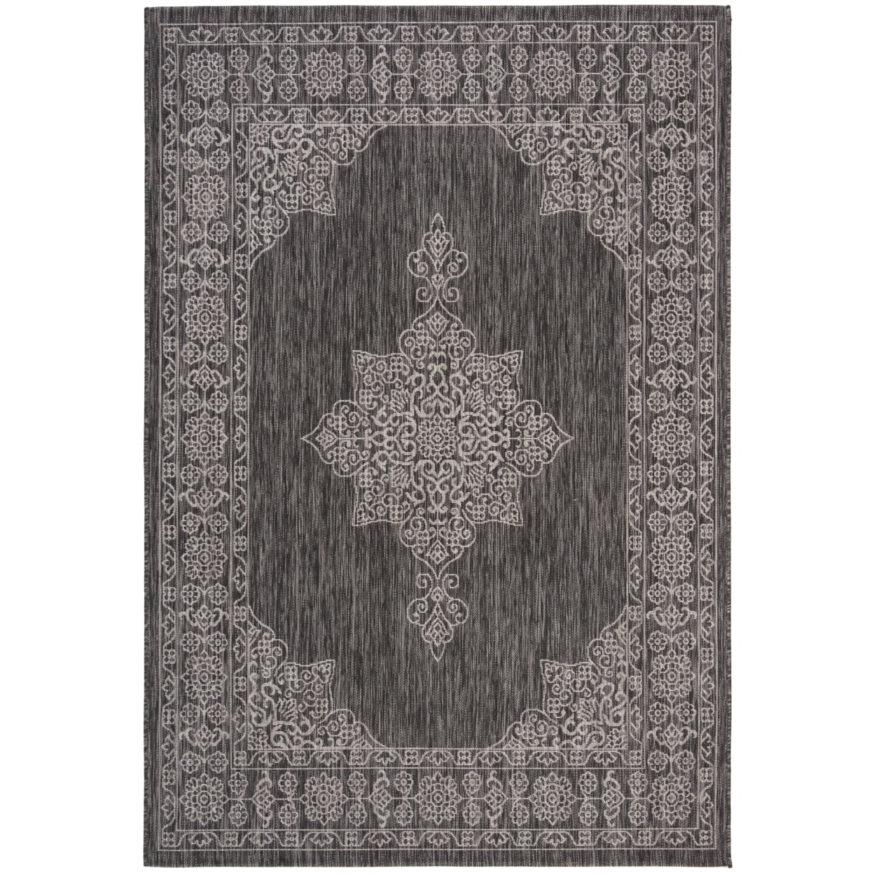 Black and Ivory Rectangular Synthetic Flat Woven Area Rug