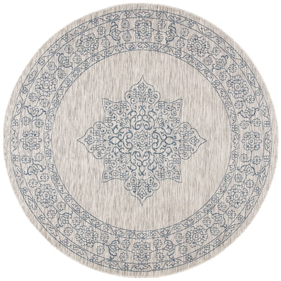 SAFAVIEH Courtyard Delbet Distressed Medallion Indoor/Outdoor Area Rug, 6'7" x 6'7" Round, Grey/Navy