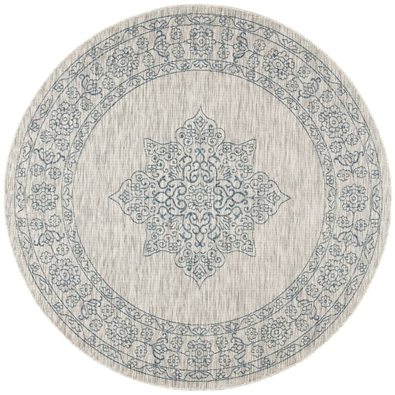 SAFAVIEH Courtyard Delbet Distressed Medallion Indoor/Outdoor Area Rug, 6'7" x 6'7" Round, Grey/Navy