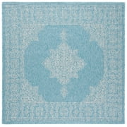 SAFAVIEH Courtyard Delbet Distressed Medallion Indoor/Outdoor Area Rug, 6'7" x 6'7" Square, Aqua/Grey
