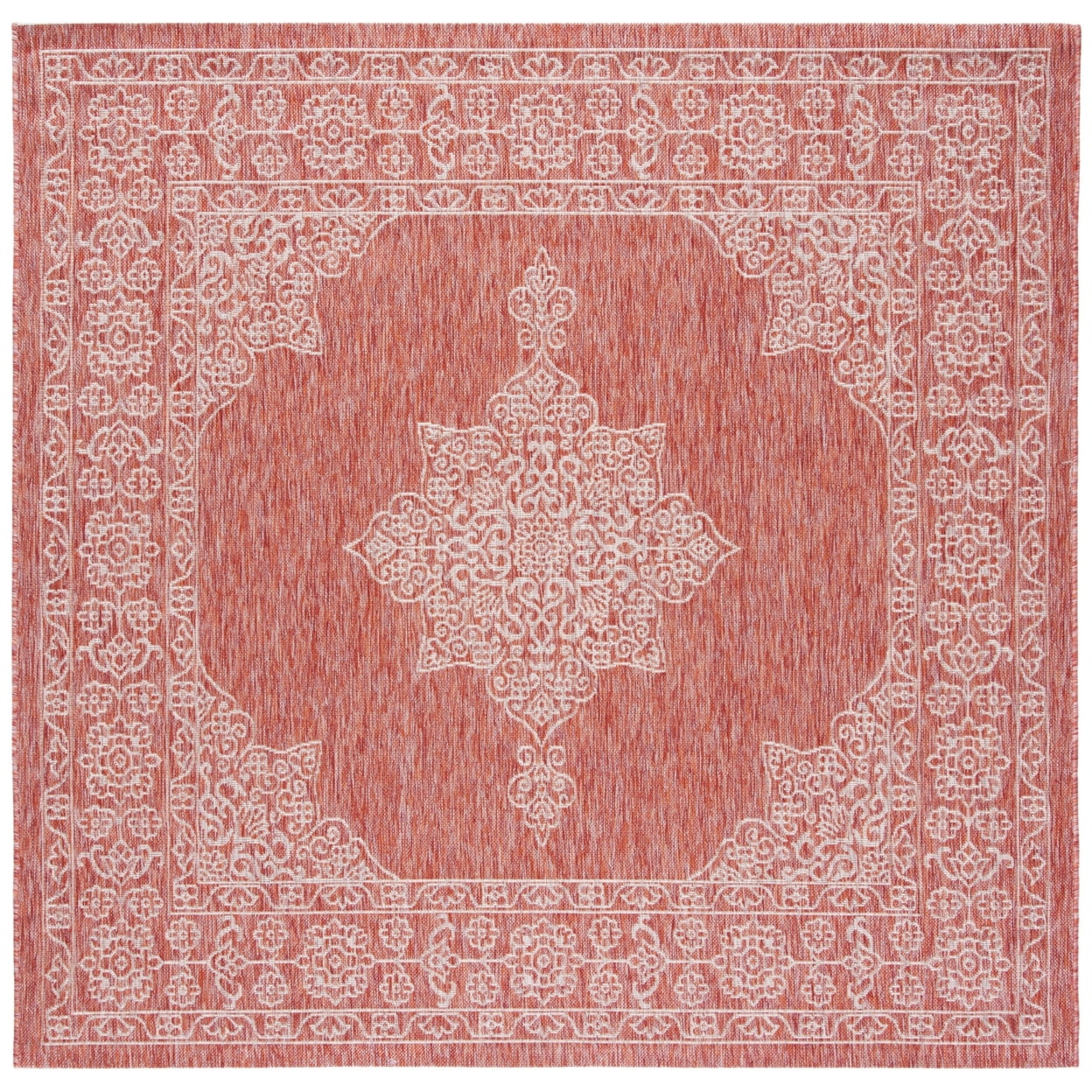 Rust and Ivory Square Synthetic Indoor/Outdoor Rug