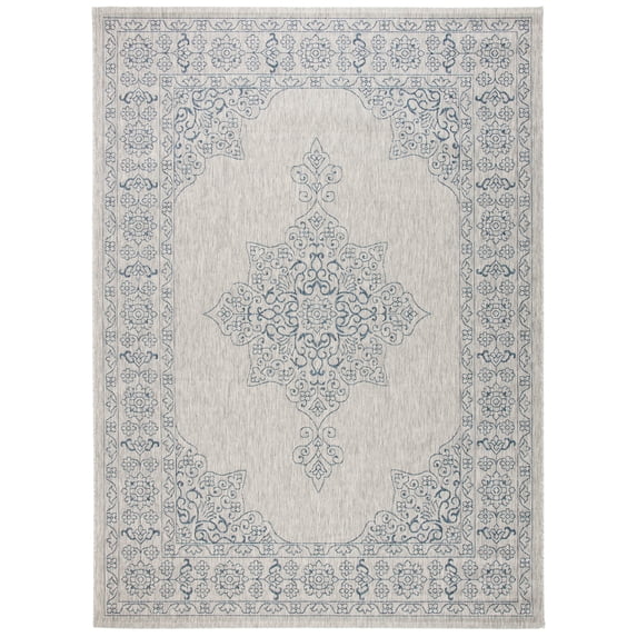 SAFAVIEH Courtyard Delbet Distressed Medallion Indoor/Outdoor Area Rug, 8' x 11', Grey/Navy