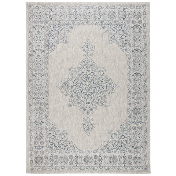 SAFAVIEH Courtyard Delbet Distressed Medallion Indoor/Outdoor Area Rug, 8' x 11', Grey/Navy