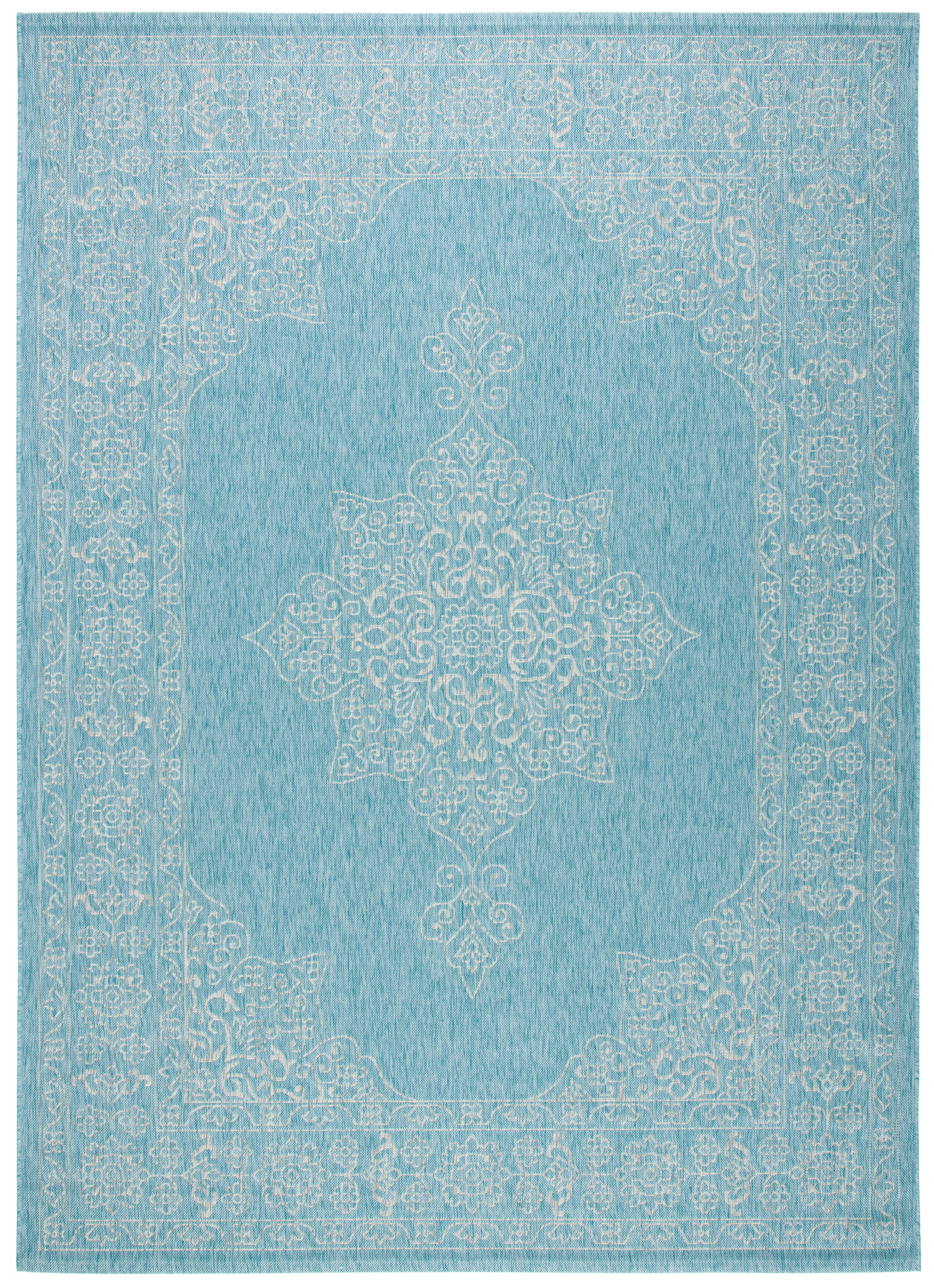 SAFAVIEH Courtyard Delbet Distressed Medallion Indoor/Outdoor Area Rug, 9' x 12', Aqua/Grey
