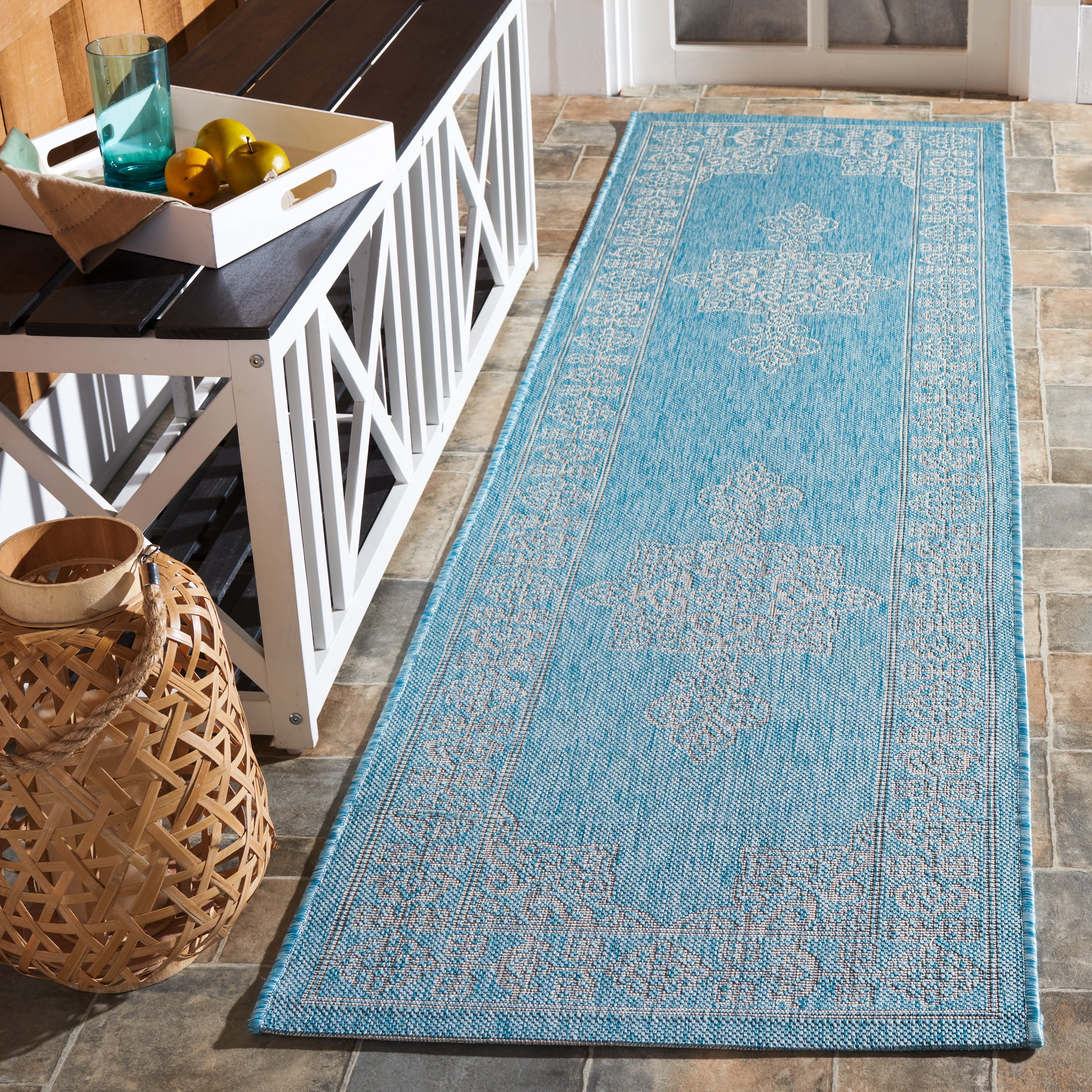 Safavieh Courtyard Delbet Medallion Indoor/Outdoor Runner Rug, Aqua/Gray, 2'3" x 8'