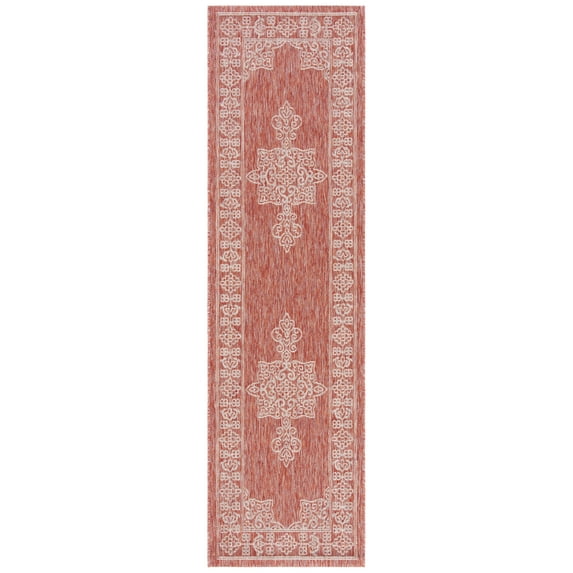 SAFAVIEH Courtyard Delbet Distressed Medallion Indoor/Outdoor Runner, 2'3" x 8', Rust/Ivory
