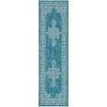 thumbnail image 1 of SAFAVIEH Courtyard Delbet Distressed Medallion Indoor/Outdoor Runner, 2'3" x 8', Teal/Ivory, 1 of 10