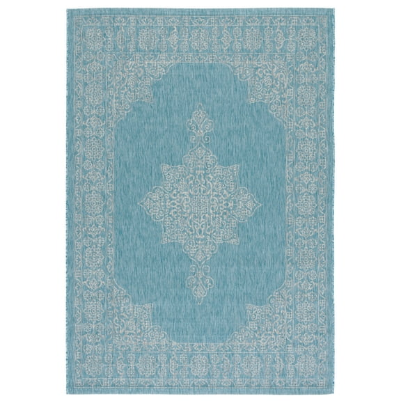 SAFAVIEH Courtyard Delbet Medallion Indoor/Outdoor Area Rug, Aqua/Grey, 2' x 3'7"
