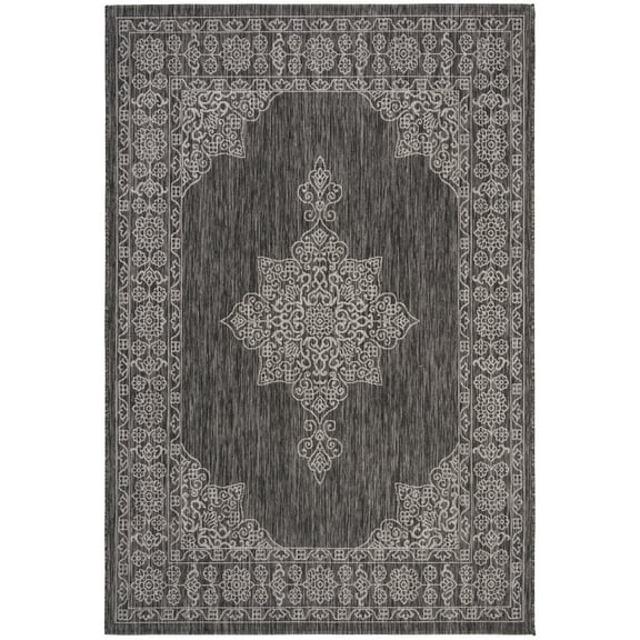 SAFAVIEH Courtyard Delbet Medallion Indoor/Outdoor Area Rug, Black/Ivory, 2'7" x 5'