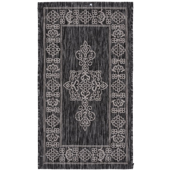 SAFAVIEH Courtyard Delbet Medallion Indoor/Outdoor Area Rug, Black/Ivory, 2' x 3'7"