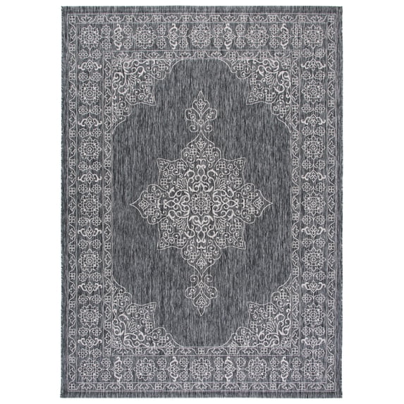 SAFAVIEH Courtyard Delbet Medallion Indoor/Outdoor Area Rug, Black/Ivory, 8' x 11'