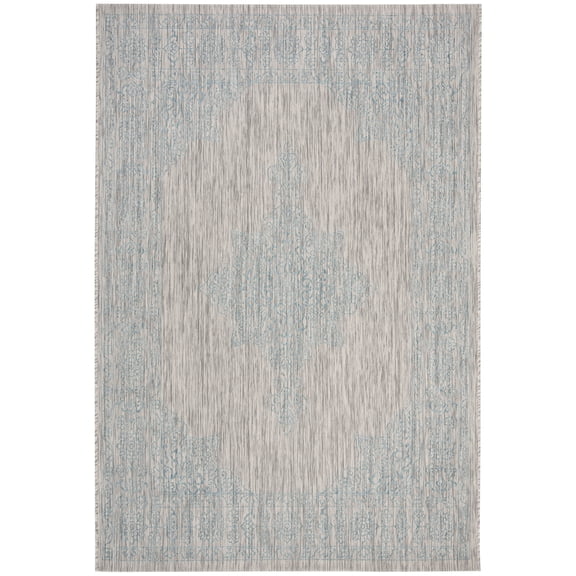 SAFAVIEH Courtyard Delbet Medallion Indoor/Outdoor Area Rug, Grey/Aqua, 2' x 3'7"