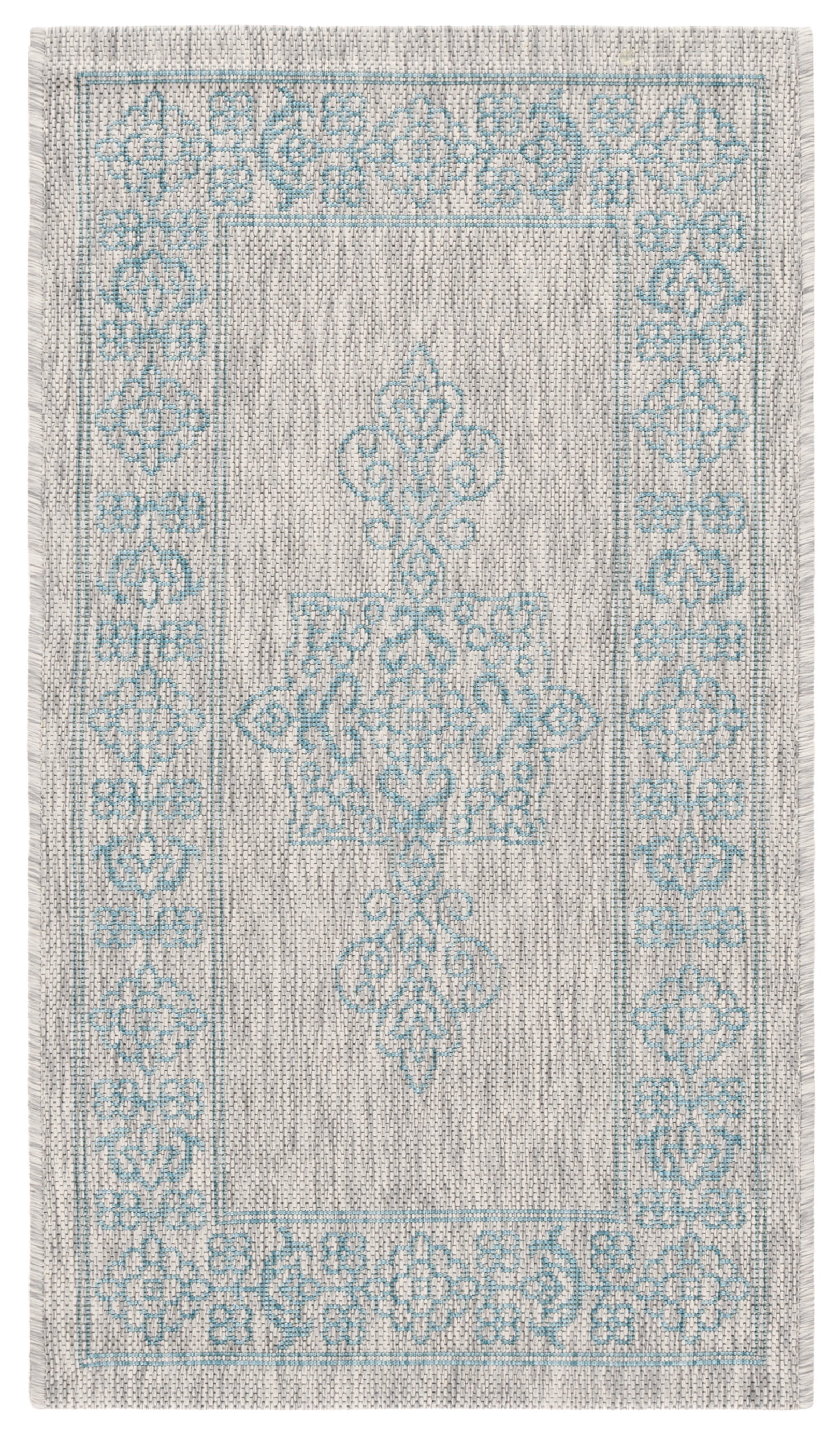 SAFAVIEH Courtyard Delbet Medallion Indoor/Outdoor Area Rug, Grey/Aqua, 2' x 3'7"