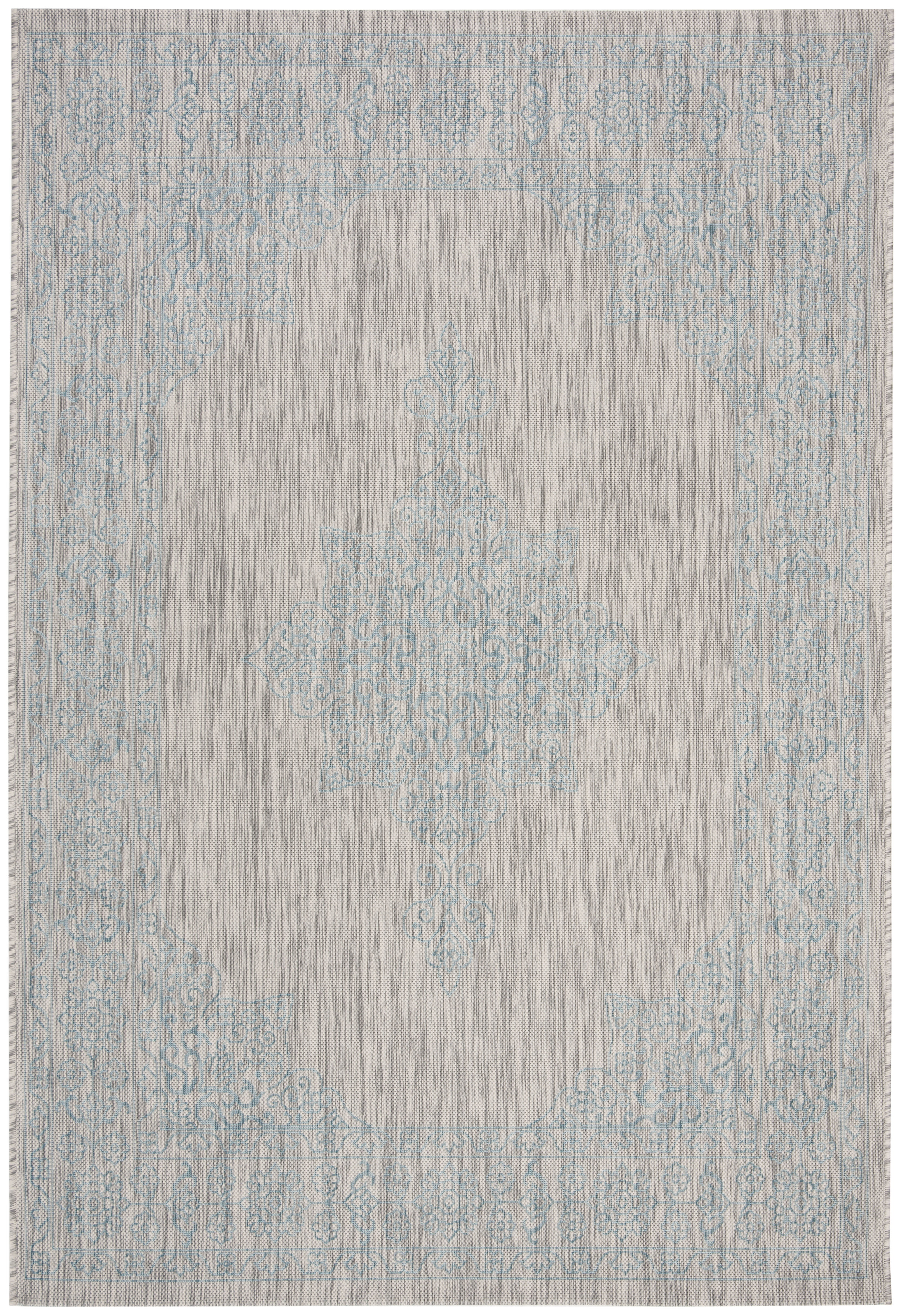 SAFAVIEH Courtyard Delbet Medallion Indoor/Outdoor Area Rug, Grey/Aqua, 4' x 5'7"