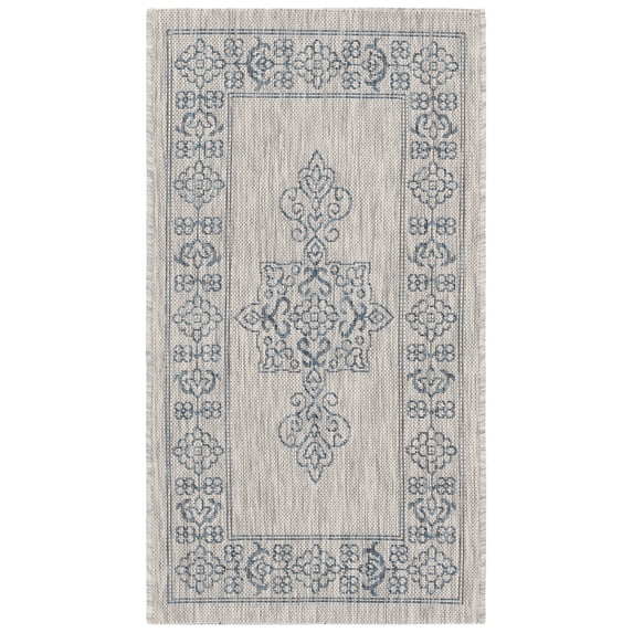 SAFAVIEH Courtyard Delbet Medallion Indoor/Outdoor Area Rug, Grey/Navy, 2' x 3'7"