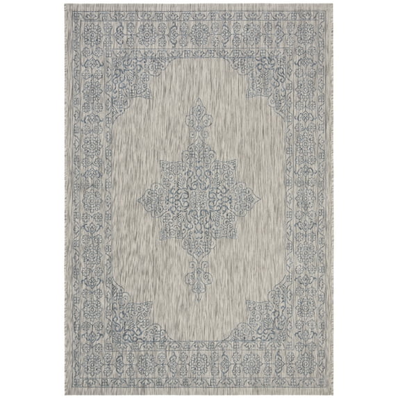 SAFAVIEH Courtyard Delbet Medallion Indoor/Outdoor Area Rug, Grey/Navy, 2' x 3'7"