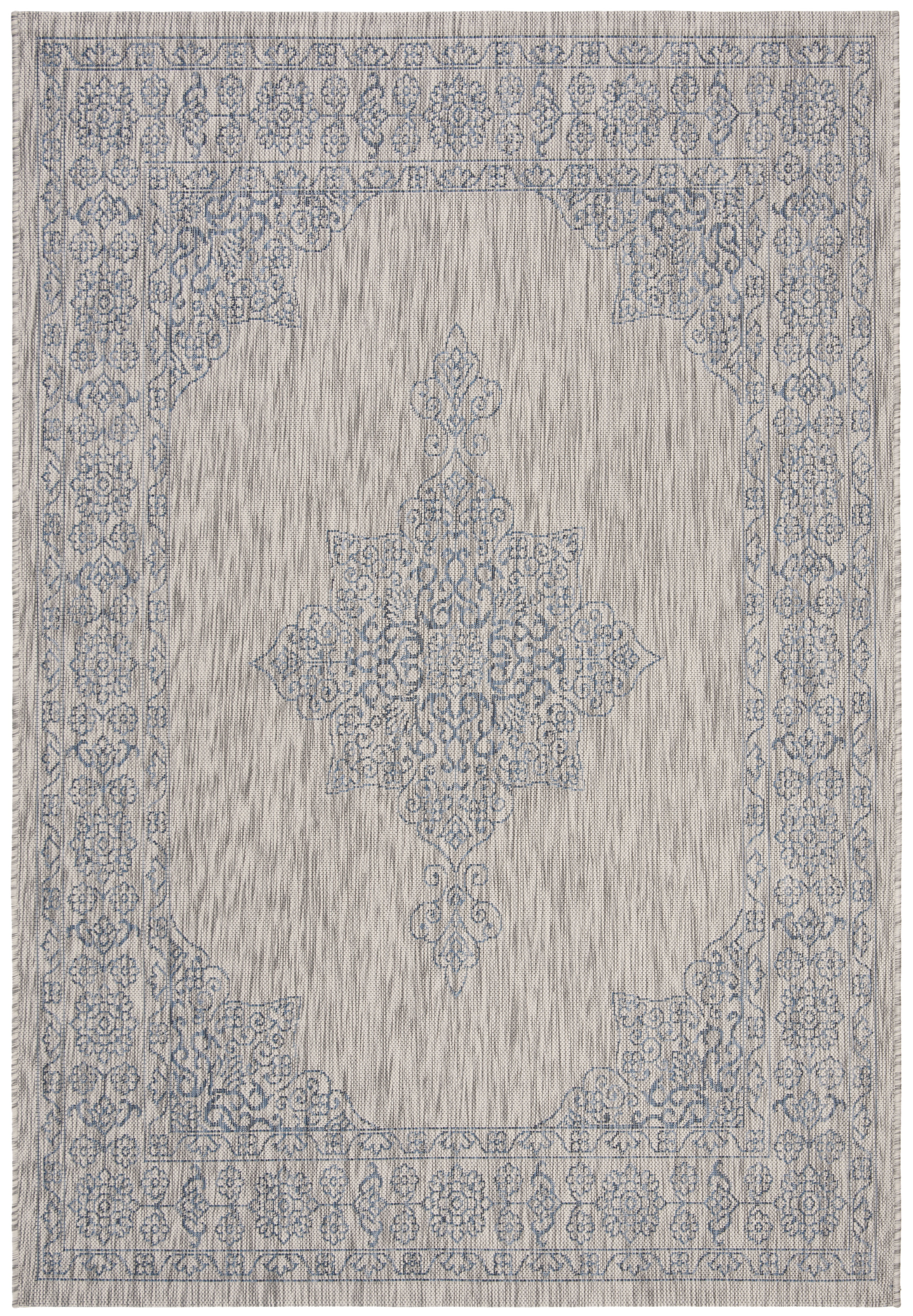 SAFAVIEH Courtyard Delbet Medallion Indoor/Outdoor Area Rug, Grey/Navy, 5'3" x 7'7"