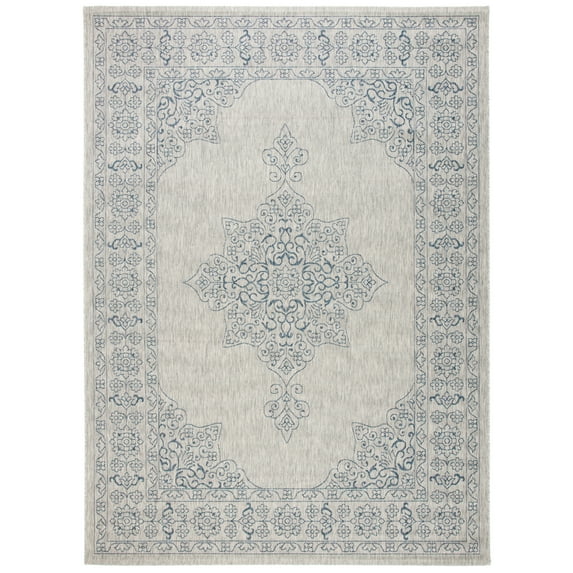 SAFAVIEH Courtyard Delbet Medallion Indoor/Outdoor Area Rug, Grey/Navy, 6'7" x 9'6"