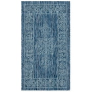 SAFAVIEH Courtyard Delbet Medallion Indoor/Outdoor Area Rug, Navy/Ivory, 2'7" x 5'