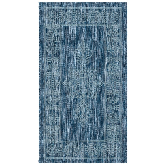SAFAVIEH Courtyard Delbet Medallion Indoor/Outdoor Area Rug, Navy/Ivory, 2'7" x 5'