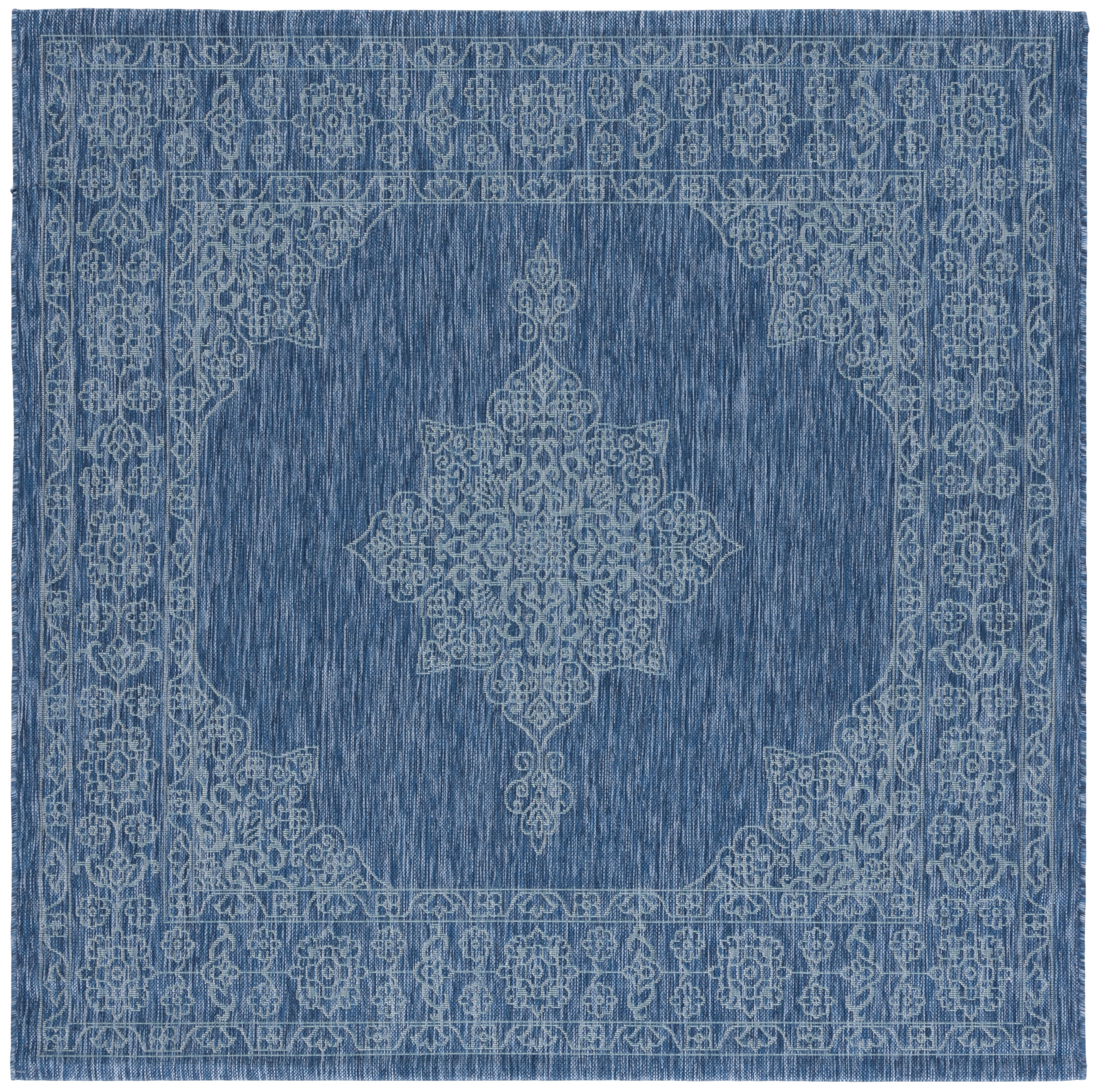 SAFAVIEH Courtyard Delbet Medallion Indoor/Outdoor Area Rug, Navy/Ivory, 6'7" x 6'7" Square