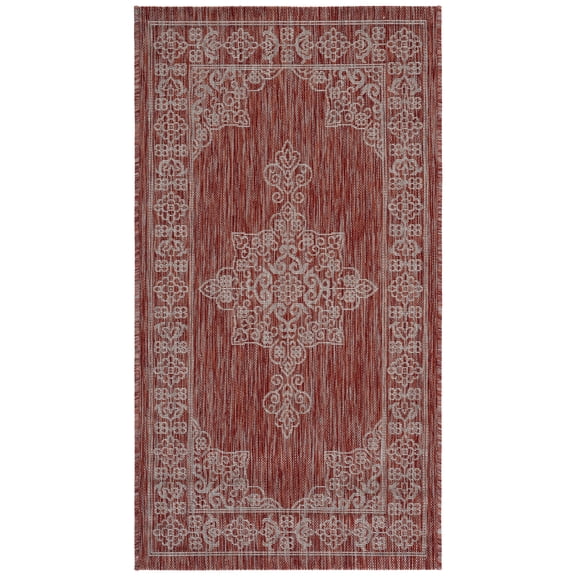 SAFAVIEH Courtyard Delbet Medallion Indoor/Outdoor Area Rug, Rust/Ivory, 2'7" x 5'