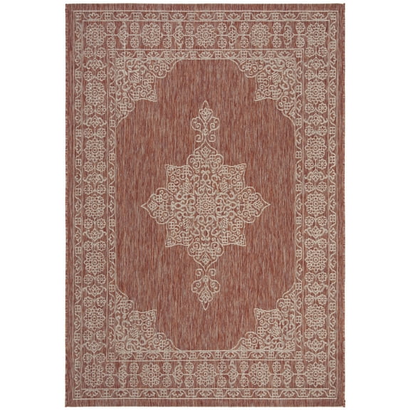 SAFAVIEH Courtyard Delbet Medallion Indoor/Outdoor Area Rug, Rust/Ivory, 2'7" x 5'