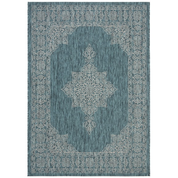 SAFAVIEH Courtyard Delbet Medallion Indoor/Outdoor Area Rug, Teal/Ivory, 2'7" x 5'