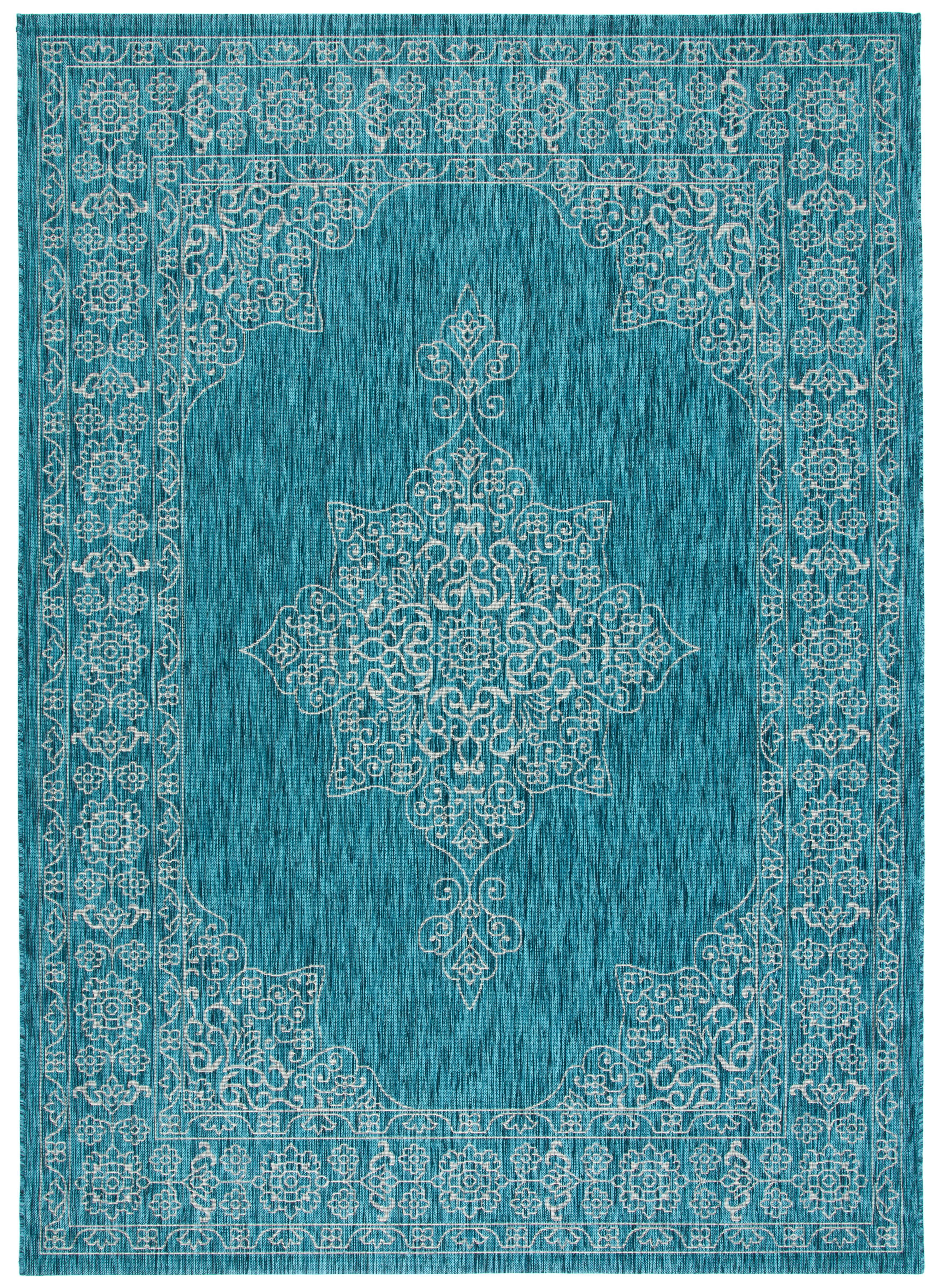 SAFAVIEH Courtyard Delbet Medallion Indoor/Outdoor Area Rug, Teal/Ivory, 9' x 12'
