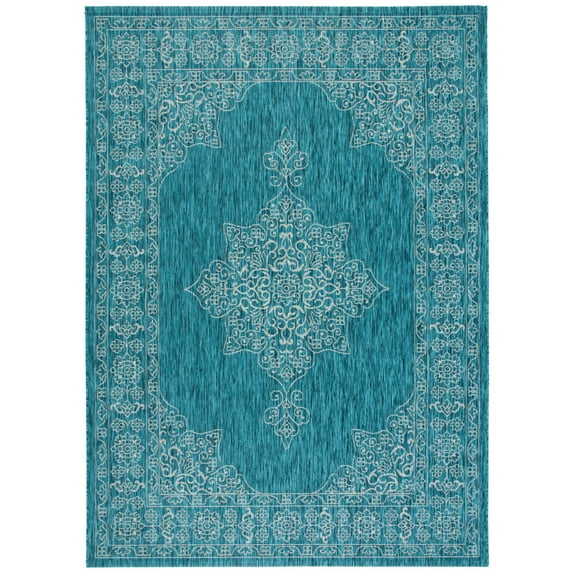 SAFAVIEH Courtyard Delbet Medallion Indoor/Outdoor Area Rug, Teal/Ivory, 9' x 12'