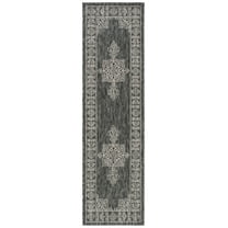 SAFAVIEH Courtyard Delbet Medallion Indoor/Outdoor Runner Rug, Black/Ivory, 2'3" x 12'