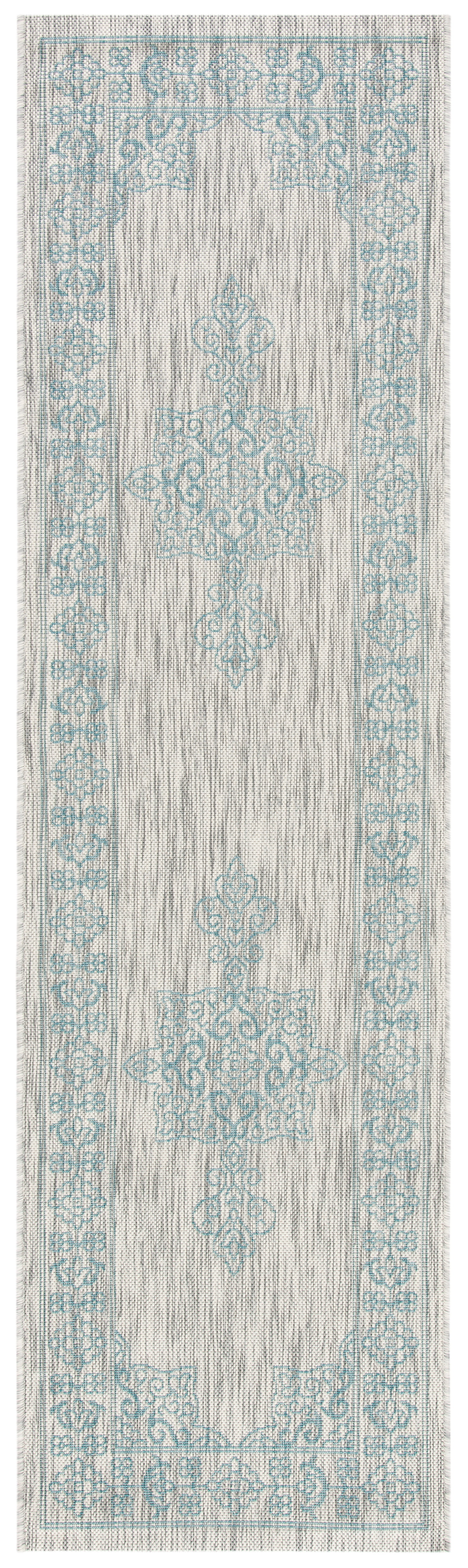 SAFAVIEH Courtyard Delbet Medallion Indoor/Outdoor Runner Rug, Grey/Aqua, 2'3" x 10'