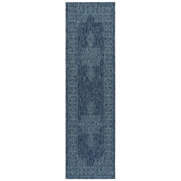 SAFAVIEH Courtyard Delbet Medallion Indoor/Outdoor Runner Rug, Navy/Ivory, 2'3" x 12'
