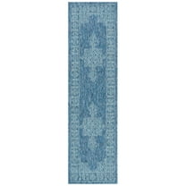 SAFAVIEH Courtyard Delbet Medallion Indoor/Outdoor Runner Rug, Navy/Ivory, 2'3" x 12'