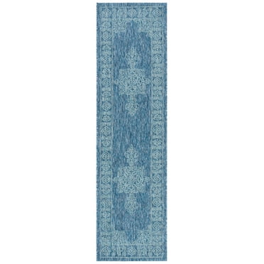 SAFAVIEH Courtyard Delbet Medallion Indoor/Outdoor Runner Rug, Navy/Ivory, 2'3" x 12'