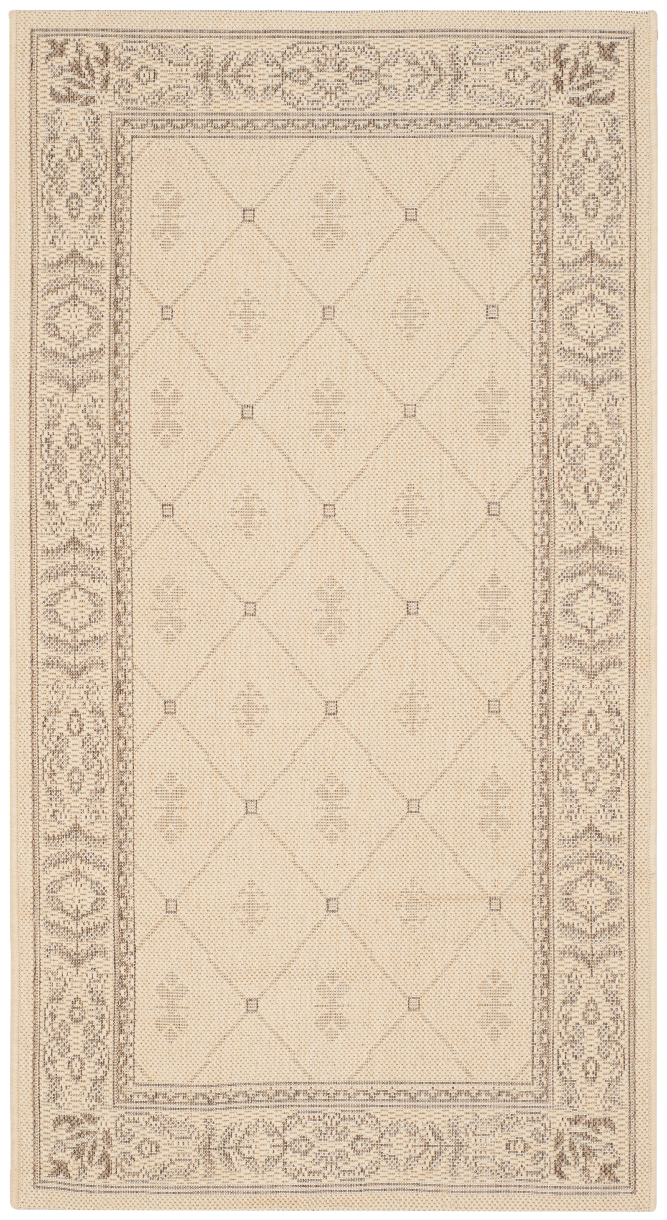 Natural Beige Synthetic Outdoor Area Rug with Floral Motif