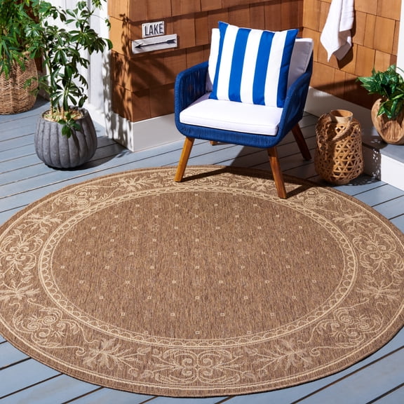 Safavieh Courtyard Derek Oriental Indoor/Outdoor Area Rug, Brown/Natural, 7'10" x 7'10" Round