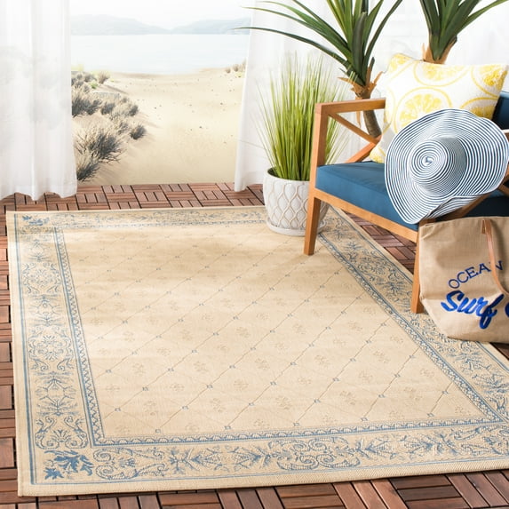 Safavieh Courtyard Derek Oriental Indoor/Outdoor Area Rug, Natural/Blue, 8' x 11'
