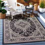 SAFAVIEH Courtyard Desi Medallion Indoor/Outdoor Area Rug, Black/Ivory, 5'3" x 7'7"