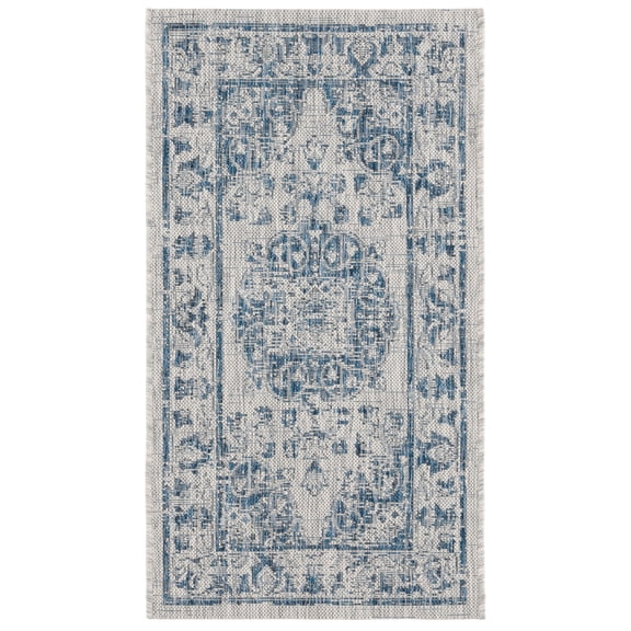 SAFAVIEH Courtyard Desi Medallion Indoor/Outdoor Area Rug, Grey/Navy, 2' x 3'7"