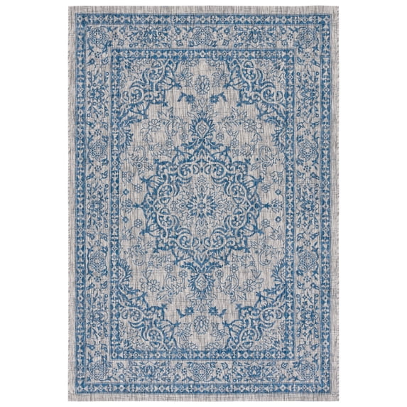 SAFAVIEH Courtyard Desi Medallion Indoor/Outdoor Area Rug, Grey/Navy, 5'3" x 7'7"